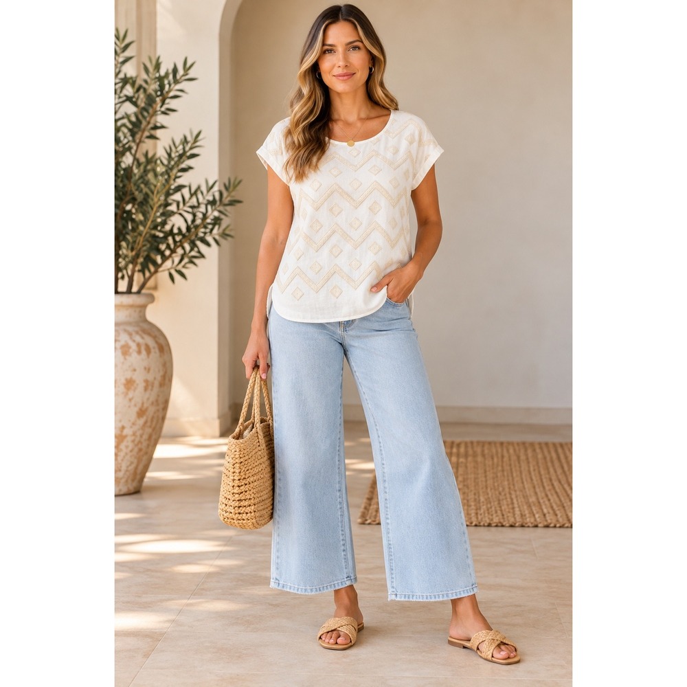Madewell White Linen Embroidered Top Boho Minimalist Cap Sleeve Blouse Size M